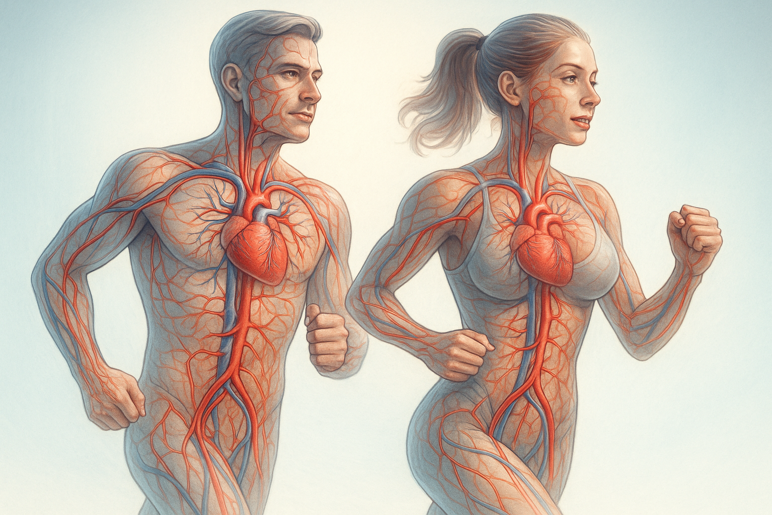 Illustration of cardiovascular system in a running couple