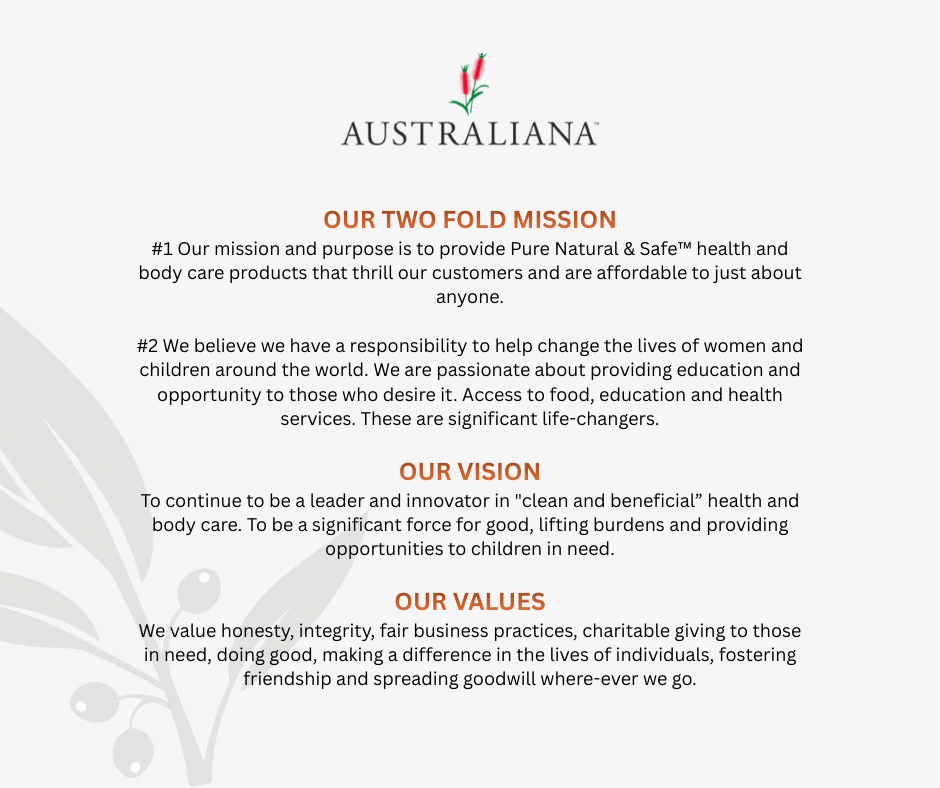 Australiana Life Mission, Vision and Values