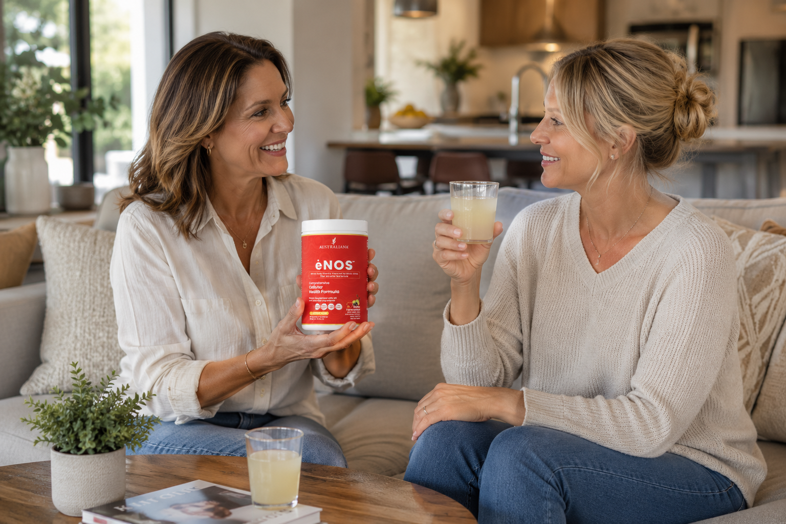 Two women sharing ėNOS together at home
